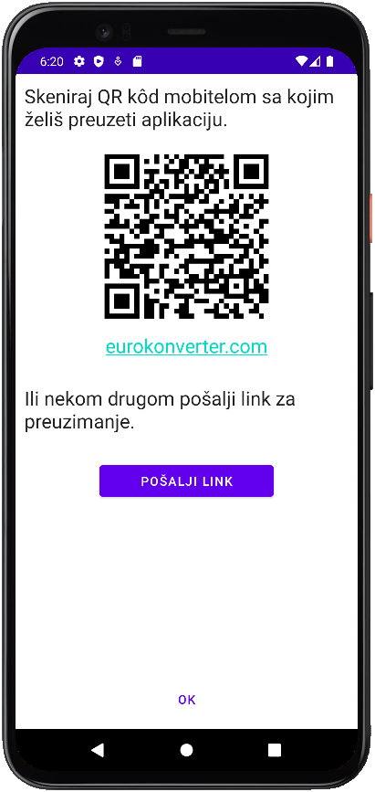Euro konverter screenshot, light theme, podijeli aplikaciju